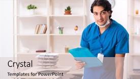  Presentation with working in a clinic - Amazing presentation theme having clinical record - young handsome doctor working backdrop and a lemonade colored foreground