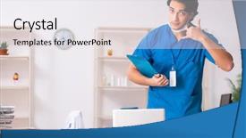  Presentation with working in a clinic - Audience pleasing slide set consisting of clinical record - young handsome doctor working backdrop and a white colored foreground