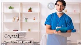  Presentation with working in a clinic - Presentation theme consisting of clinical record - young handsome doctor working background and a lemonade colored foreground