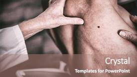  Presentation with clinic - Slides having clinical skin cancer - dermatologist examining mole of patient background and a  colored foreground