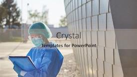  Presentation with covid coronavirus - Theme enhanced with clinical-staff-in-protective-clothing background and a light gray colored foreground
