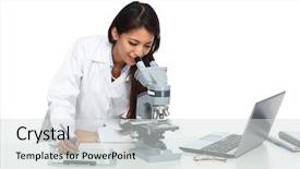  Presentation with medicina tradicional chinesa chinese herb - Presentation theme enhanced with clinical study - chinese scientist woman with microscope background and a light gray colored foreground