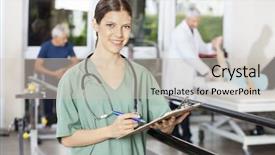  Presentation with fountain pen and inkpot - Beautiful PPT theme featuring clinical studz - female physiotherapist holding clipboard backdrop and a soft green colored foreground