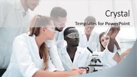  Presentation with research - Cool new presentation theme with clinicians experimentation in research laboratory backdrop and a light gray colored foreground