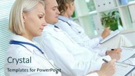  Presentation with conference - Slides having clinicians with clipboards making notes background and a sky blue colored foreground