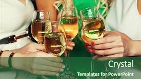  Presentation with sparkling wine - PPT theme enhanced with clinking flutes with sparkling wine background and a ocean colored foreground