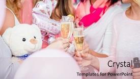  Presentation with sparkling wine - PPT theme consisting of clinking glasses on baby shower background and a soft green colored foreground