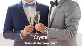  Presentation with sparkling wine - Presentation design featuring clinking glasses on wedding background and a coral colored foreground