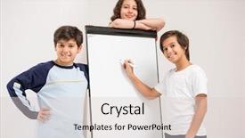  Presentation with kids space - Amazing PPT theme having clipart - group of kids holding white backdrop and a lemonade colored foreground