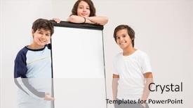  Presentation with kids space - Colorful PPT layouts enhanced with clipart - group of kids holding white backdrop and a white colored foreground