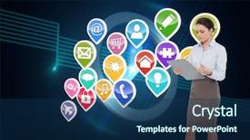  Presentation with elegant - Slide set with clipboard against clock on technical background and a navy blue colored foreground