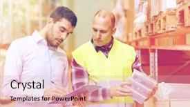  Presentation with wholesale - Beautiful PPT theme featuring clipboard and boxes at warehouse backdrop and a lemonade colored foreground