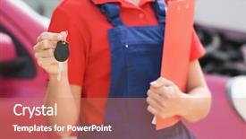  Presentation with female mechanic - Colorful slides enhanced with clipboard and car key backdrop and a coral colored foreground