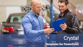  Presentation with mechanic car service repair maintenance - Slide deck featuring clipboard and customer or car background and a ocean colored foreground