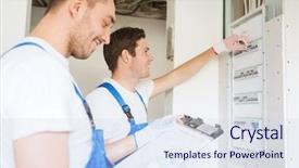  Presentation with building electrical - Amazing slide deck having clipboard and electrical panel backdrop and a sky blue colored foreground