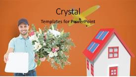  Presentation with composite - Colorful slide set enhanced with clipboard and flowers by house backdrop and a gold colored foreground