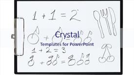  Presentation with math simple - Presentation theme enhanced with clipboard and paper sheet with pencil drawing simple math example from fruits isolated object background and a sky blue colored foreground