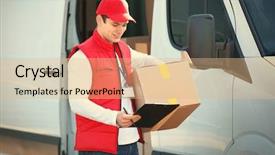  Presentation with courier delivery - Amazing theme having clipboard and parcel near delivery backdrop and a coral colored foreground