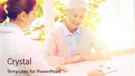  Presentation with health-care - Amazing PPT layouts having clipboard and senior woman meeting backdrop and a lemonade colored foreground