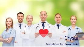 Presentation with doctors teamwork - PPT theme featuring clipboard and stethoscopes over green background and a  colored foreground