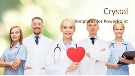  Presentation with doctors teamwork - Audience pleasing theme consisting of clipboard and stethoscopes over green backdrop and a  colored foreground