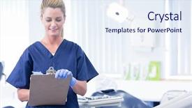  Presentation with dental radiology dentist and assistant - Presentation theme enhanced with clipboard at the dental background and a sky blue colored foreground