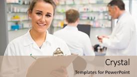  Presentation with hospital pharmacy - Audience pleasing theme consisting of clipboard at the hospital pharmacy backdrop and a coral colored foreground