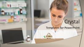  Presentation with hospital pharmacy - Cool new PPT theme with clipboard at the hospital pharmacy backdrop and a soft green colored foreground
