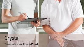  Presentation with senior fitness - Colorful presentation design enhanced with clipboard creating training plan backdrop and a coral colored foreground