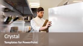  Presentation with cooking chef - PPT layouts with clipboard doing inventory in restaurant background and a violet colored foreground