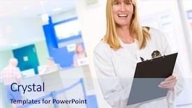  Presentation with portrait happy family smiling - PPT theme featuring clipboard in a waiting area background and a sky blue colored foreground