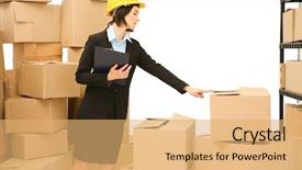  Presentation with warehouse logistics - Slide set consisting of clipboard in logistics company warehouse background and a yellow colored foreground