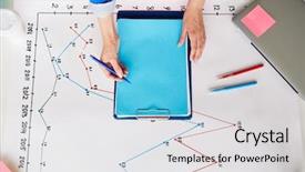  Presentation with pen - Theme enhanced with clipboard making notes about company background and a light gray colored foreground