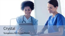  Presentation with medical profession - Audience pleasing presentation design consisting of clipboard meeting at medical office backdrop and a light blue colored foreground