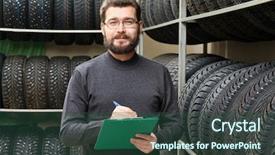  Presentation with tires - Cool new theme with clipboard near tires on rack backdrop and a ocean colored foreground