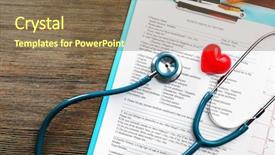  Presentation with clipboard stethoscope - Cool new PPT layouts with doctor questionnaire - medical stethoscope clipboard pills backdrop and a violet colored foreground