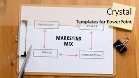  Presentation with marketing - Slide set enhanced with clipboard showing marketing mix background and a coral colored foreground