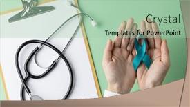  Presentation with ovarian cancer - Slides enhanced with clipboard-stethoscope-and-hands-holding background and a mint green colored foreground
