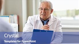  Presentation with people talking - Amazing PPT theme having clipboard talking to young male backdrop and a ocean colored foreground