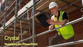  Presentation with foreman - Beautiful PPT theme featuring clipboard wearing a white hardhat backdrop and a tawny brown colored foreground