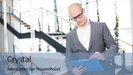  Presentation with motivation ball hill businessman - PPT layouts having clipboard while leaning on railing background and a  colored foreground