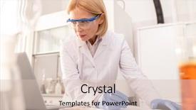  Presentation with scientific research - PPT theme consisting of clipboard while working in laboratory background and a soft green colored foreground