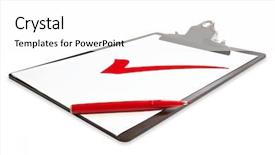  Presentation with check or tick mark - Presentation theme featuring clipboard with red marker pen background and a white colored foreground