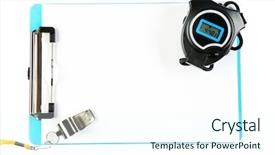 Presentation with equipment - Amazing slide set having clipboard with sports equipment isolated backdrop and a cool aqua colored foreground