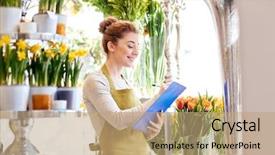  Presentation with business people moving gear - Slides having clipboard writing and making notes background and a coral colored foreground