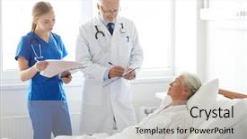  Presentation with nurse care - Slide set enhanced with people concept - doctor and nurse background and a  colored foreground