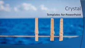  Presentation with railing - Presentation theme featuring cllose-up image of wooden cloth pins on a sailboat railing background and a light blue colored foreground