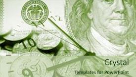  Presentation with time money - Cool new slide set with clock and american currency time is money concept backdrop and a mint green colored foreground