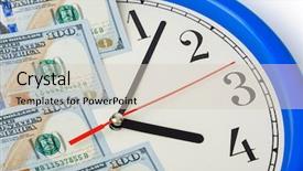  Presentation with joint venture crowdfunding money business - PPT theme enhanced with clock and money - business concept background and a soft green colored foreground