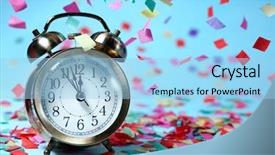  Presentation with party - Presentation theme featuring clock and party decorations background and a light blue colored foreground